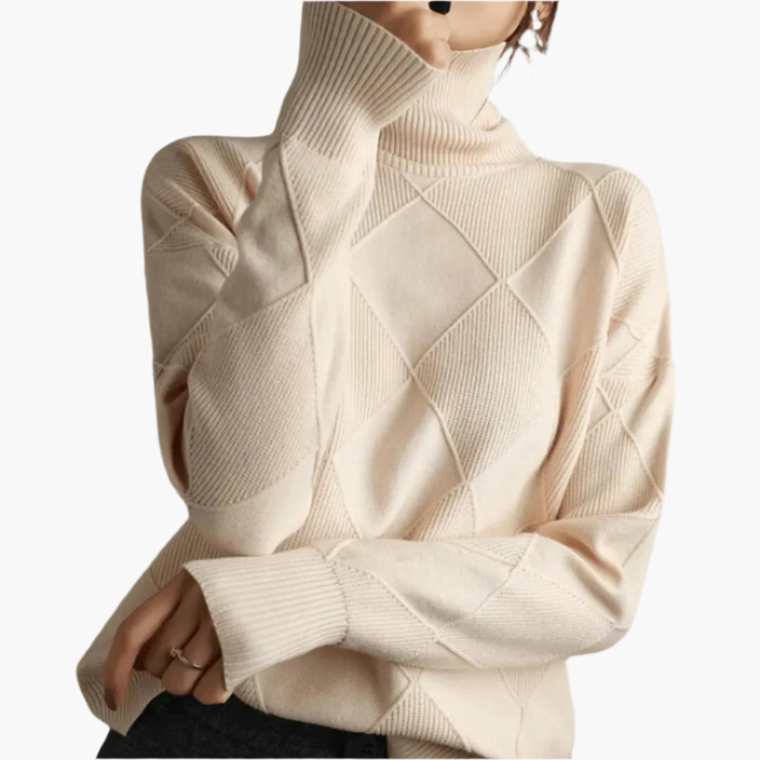 Damen Strickpullover mit Rautenmuster – Modischer Freizeit-Rollkragenpullover