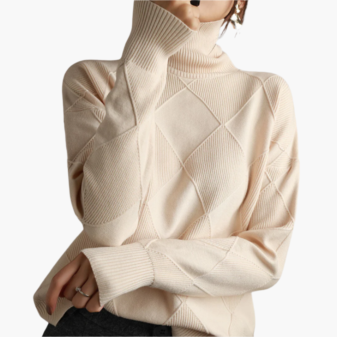 Women's knitted sweater with diamond pattern – modern comfort for everyday and leisure