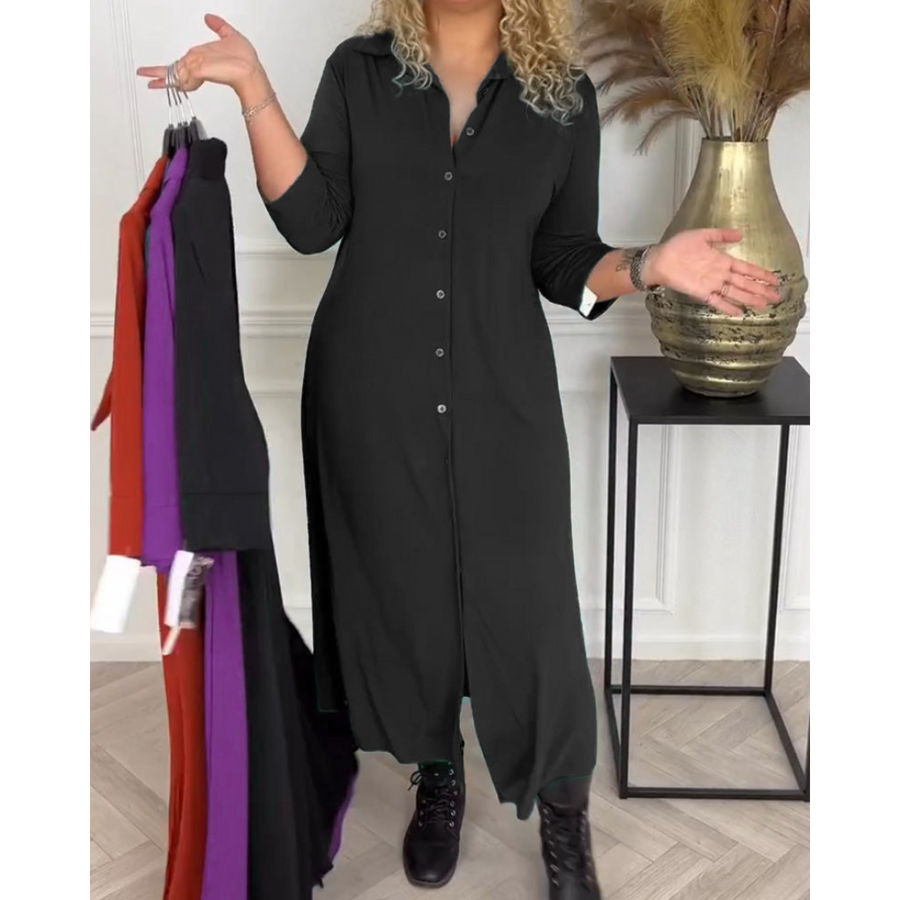 Deborah – Einfarbiges Hemdkleid mit Knöpfen