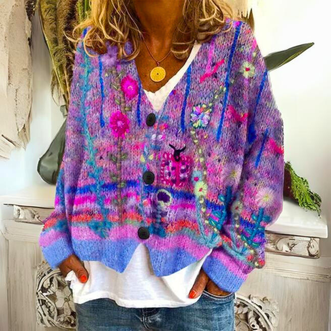 Women's knitted cardigan in artistic boho style – fashionable cardigan for everyday and leisure use