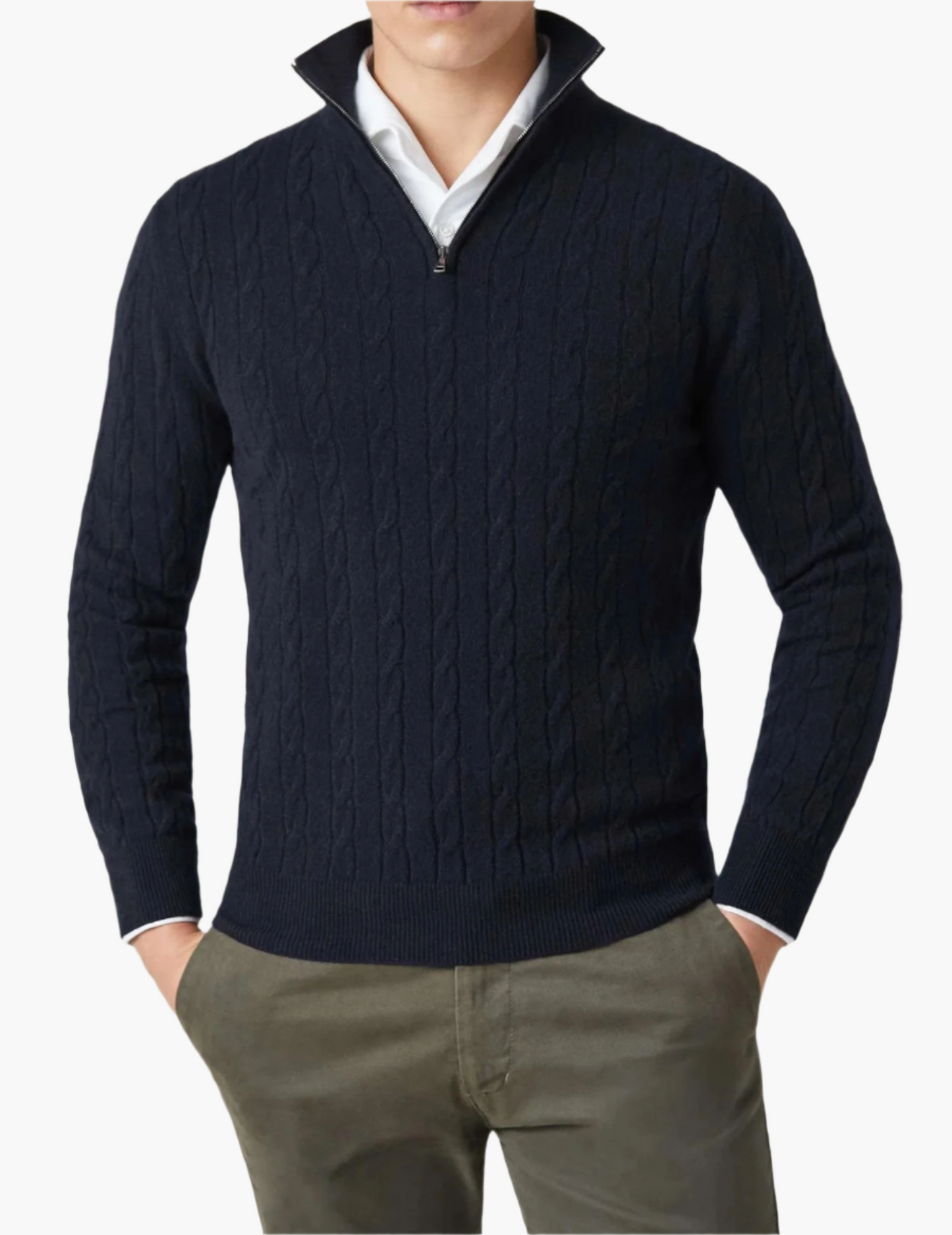 Herren Zopfmuster Pullover mit Reißverschluss – Eleganter Business & Freizeit Strick