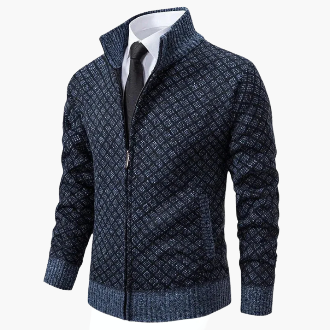 Men's cardigan with zipper – Elegant business & casual jacket in modern pattern style
