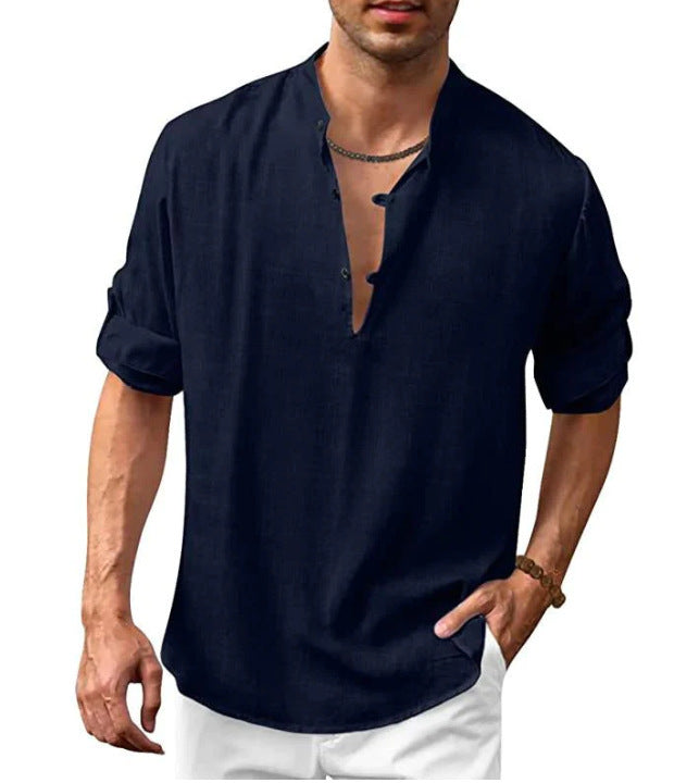 Herren Freizeit Henley Langarmshirt – Lockeres Strandhemd für Urlaub und Alltag