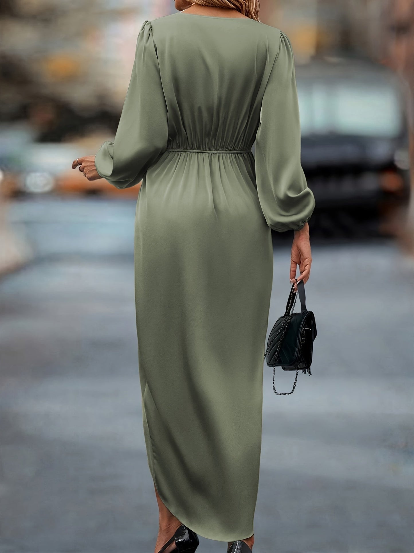 Damen Elegantes Wickelkleid – Formelles Cocktail- & Abendkleid mit Langarm und V-Ausschnitt, Perfekt für Festliche Anlässe