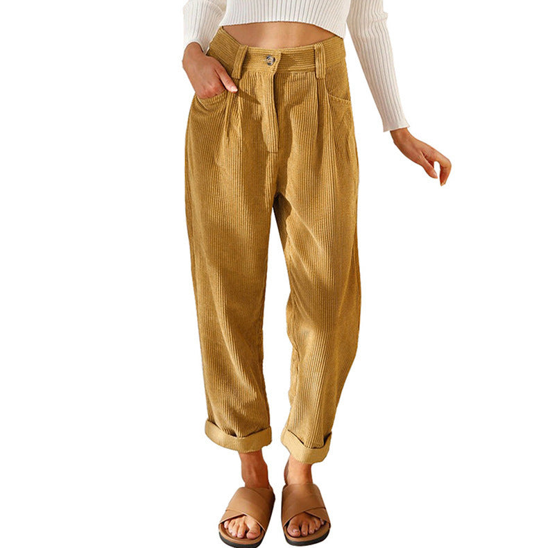 Jane – High-waisted casual corduroy pants with straight leg