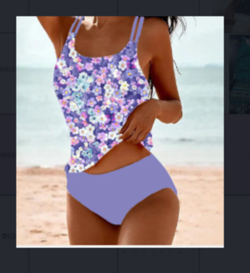 Esme – Retro Hochtaillierter Bikini mit Stranddruck