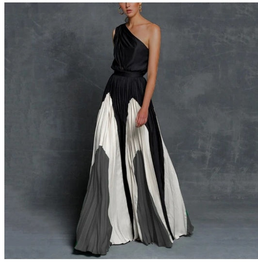 Georgina – Maxi dress without straps with contrasting colors