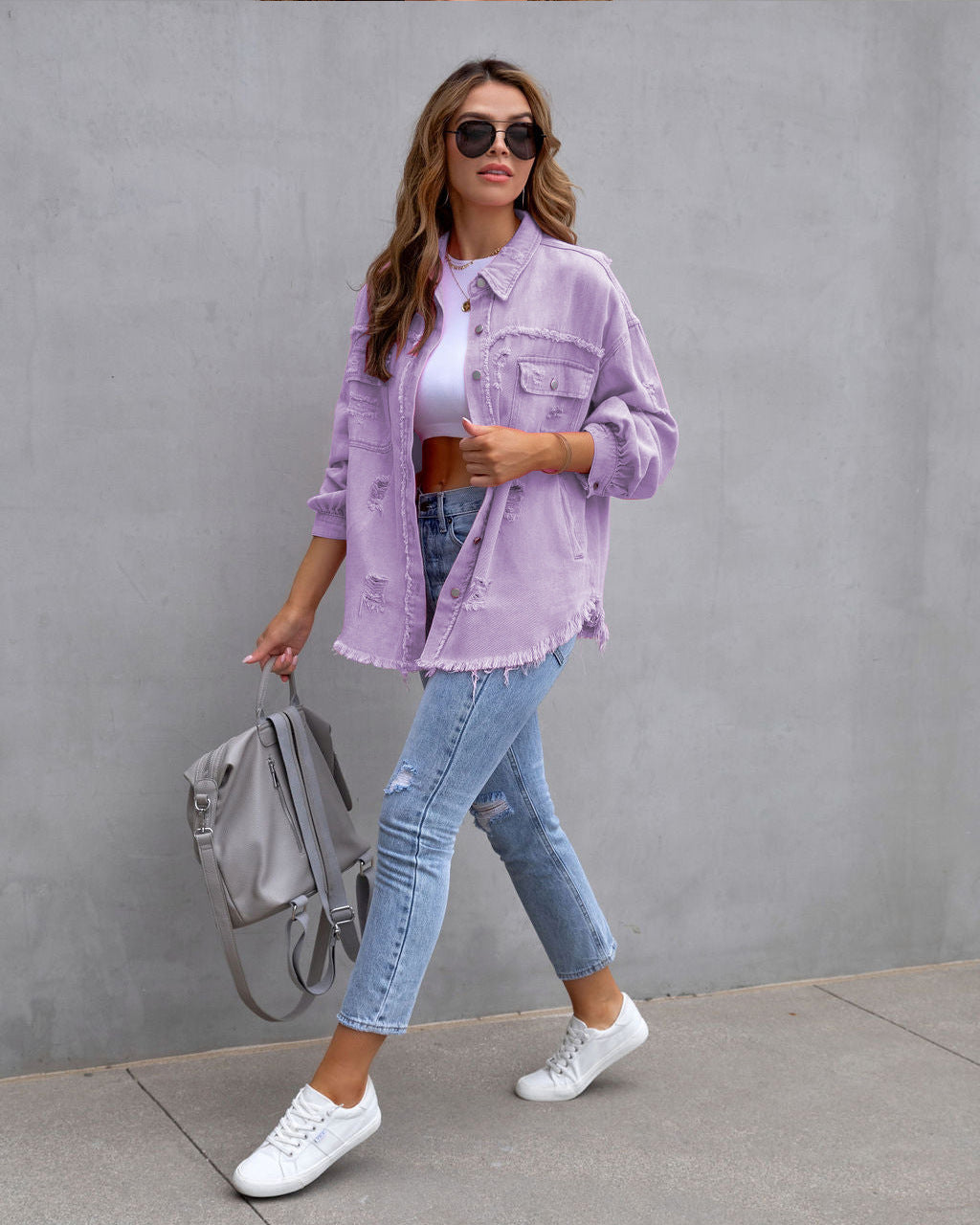 Wendy – Modisches Ripped Shirt-Jacke für Frauen im Herbst und Frühling