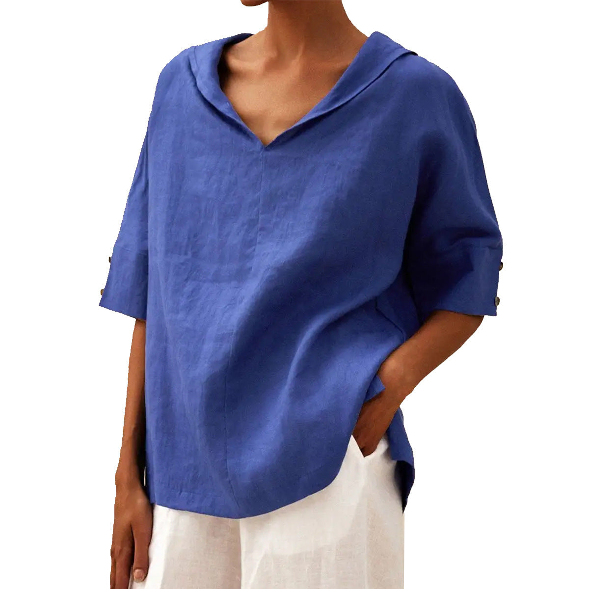 Damen Legere V-Ausschnitt Halbarm Bluse – Lässige Alltagsmode mit modernem Schnitt