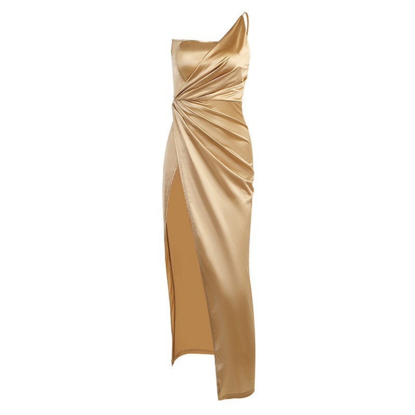 Margaret – Woven Single Shoulder Fishbone Waistband Slit Dress für Damen