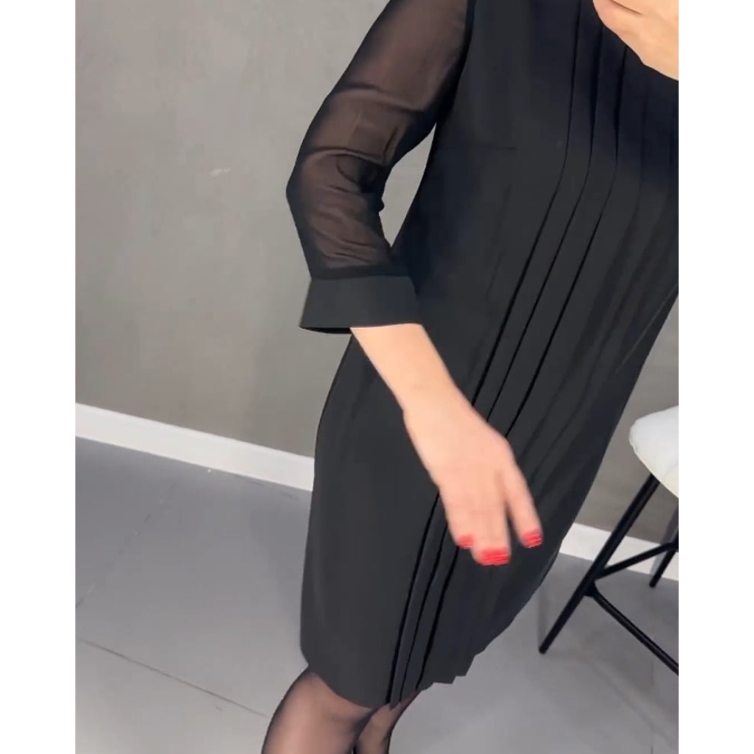 Patricia – Plissiertes Damenkleid im einfarbigen Patchwork-Mesh