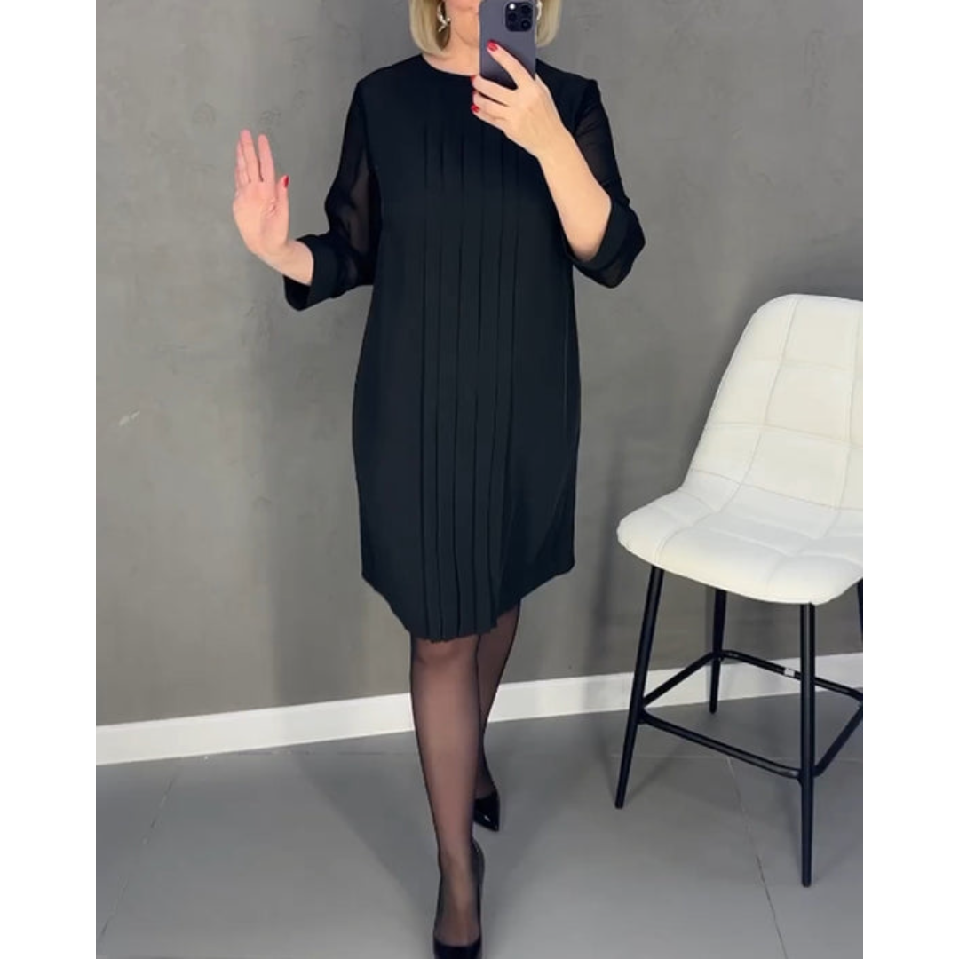 Patricia – Plissiertes Damenkleid im einfarbigen Patchwork-Mesh