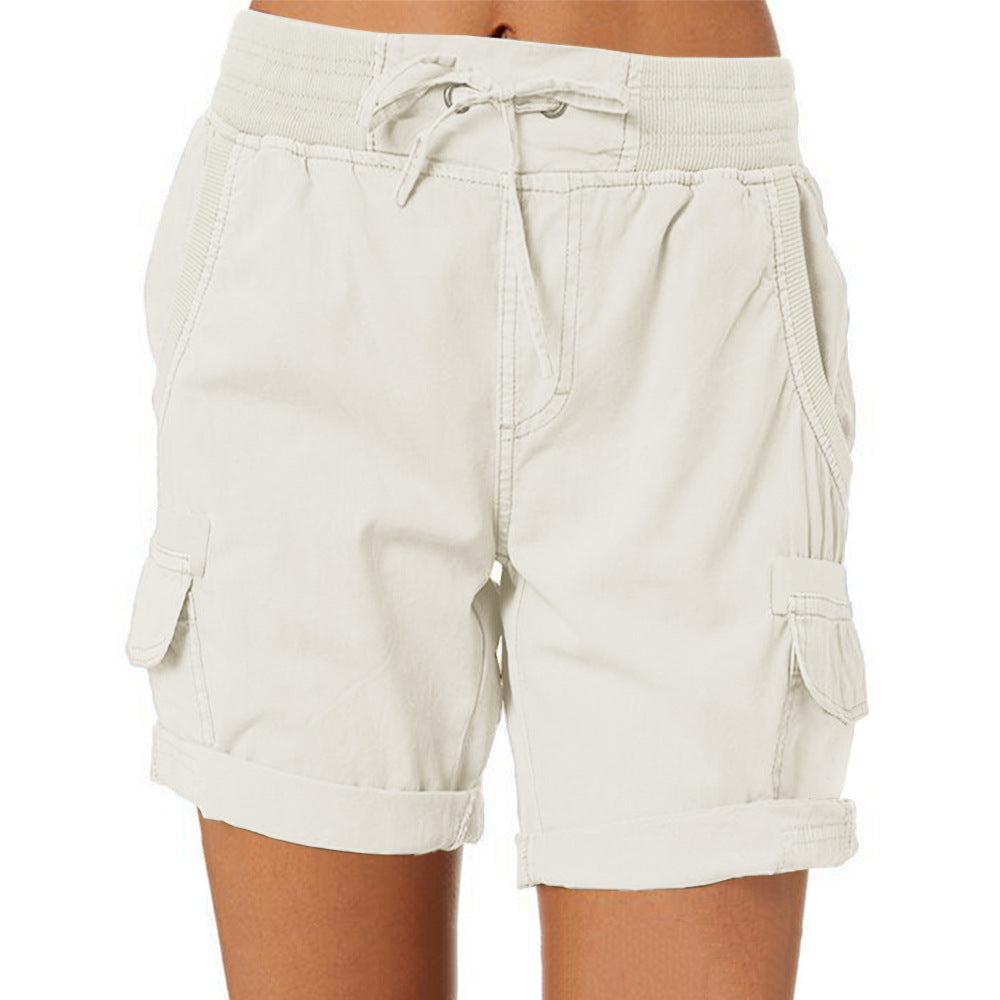 Damen Cargo Shorts Freizeit Sommer mit Kordelzug, Elastischem Bund und Taschen – Bequeme Outdoor & Casual Bermudashorts