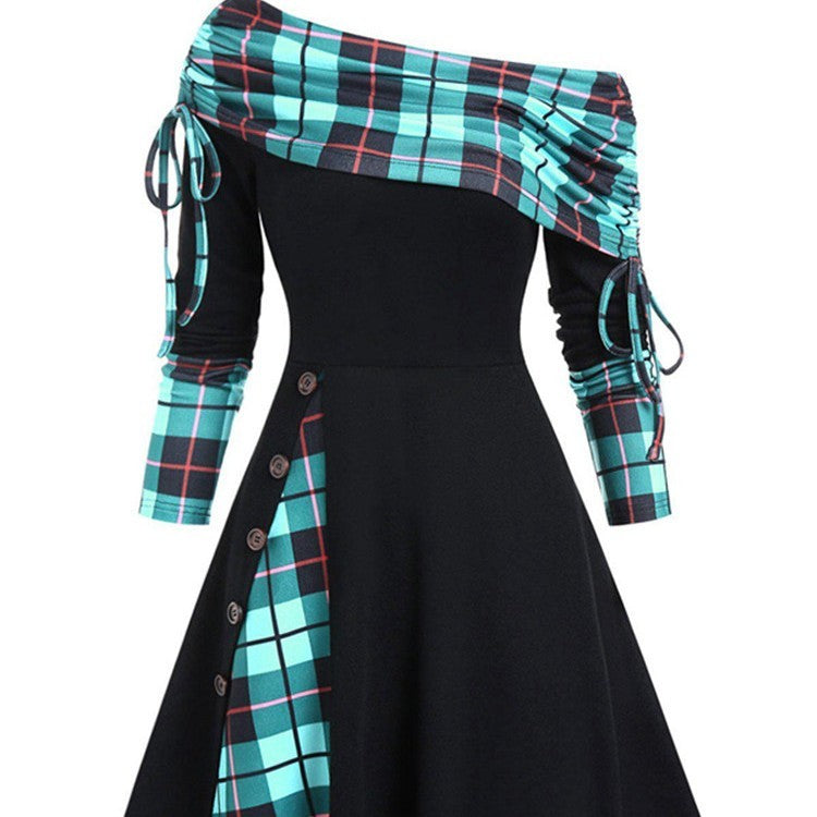 Zoe – Langärmliges, schwingendes Kleid mit einer Schulter für Damen