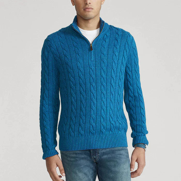 Herren Strickpullover mit Zopfmuster – Klassischer Halbreißverschluss, stilvoll und vielseitig für Alltag und Büro