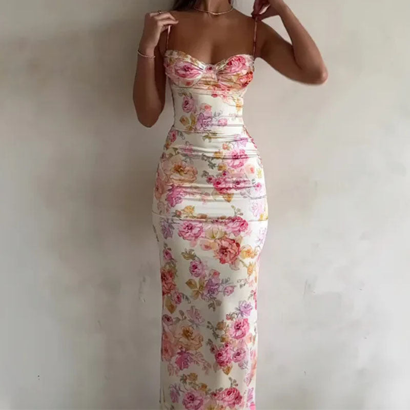 Damen Elegantes Bodycon Maxikleid mit Blumenmuster für besondere Anlässe
