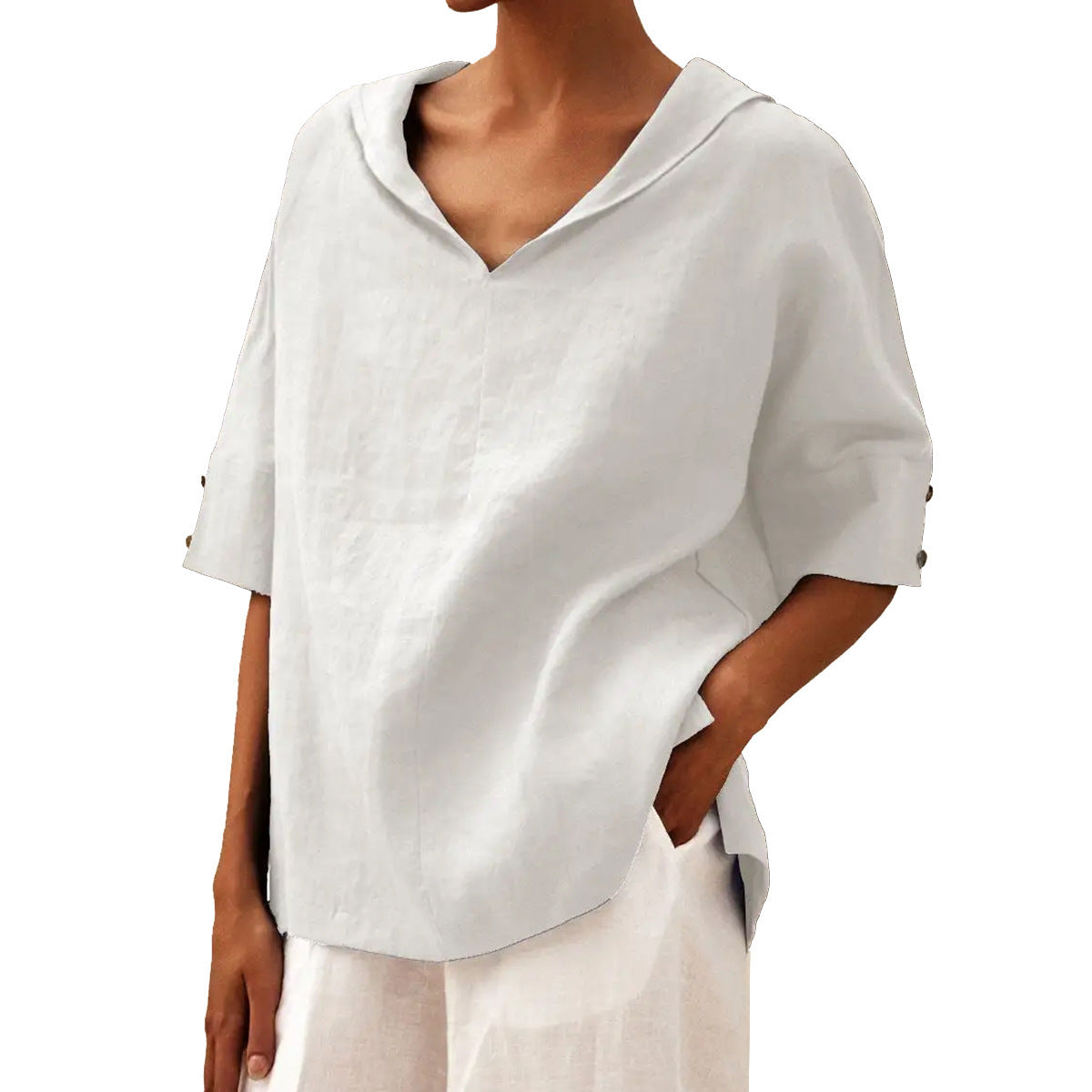 Damen Legere V-Ausschnitt Halbarm Bluse – Lässige Alltagsmode mit modernem Schnitt
