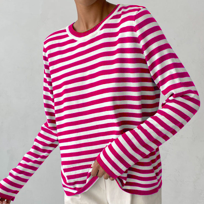 Damen Strickpullover mit Streifen – Lässiger Alltags-Sweater, zeitloser Stil, ideal für Büro & Freizeit
