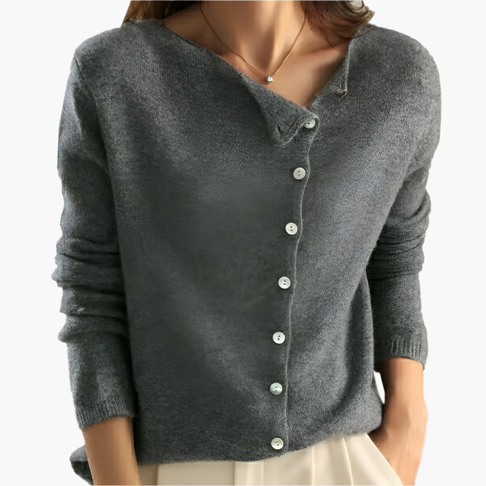 Women's cardigan with asymmetrical button placket – Elegant casual fashion