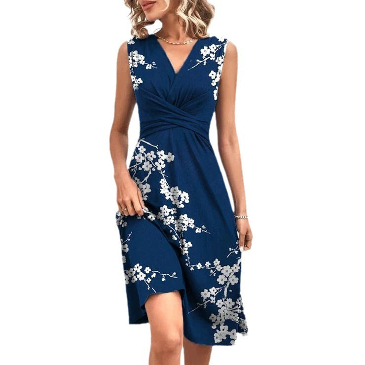 Juliet – Printed Cross V-Neck Sleeveless Women's Dress