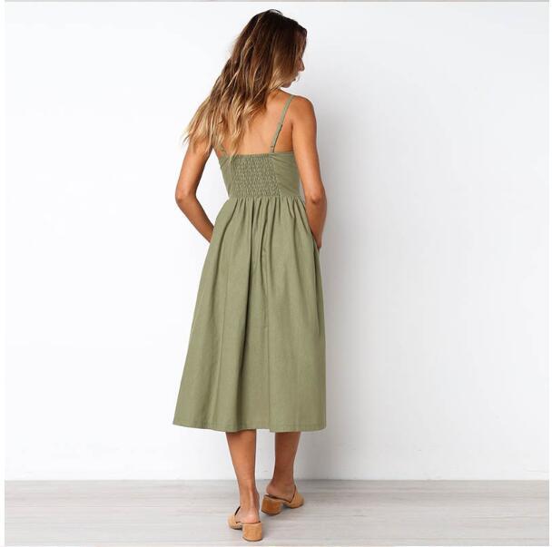Alison – Sexy Träger Kleid mit Knopf und Taschen