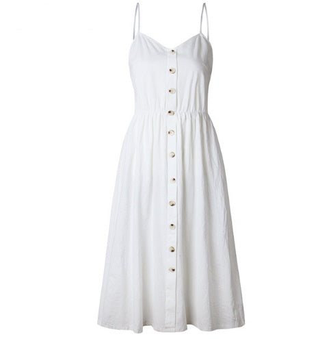Alison – Sexy Träger Kleid mit Knopf und Taschen