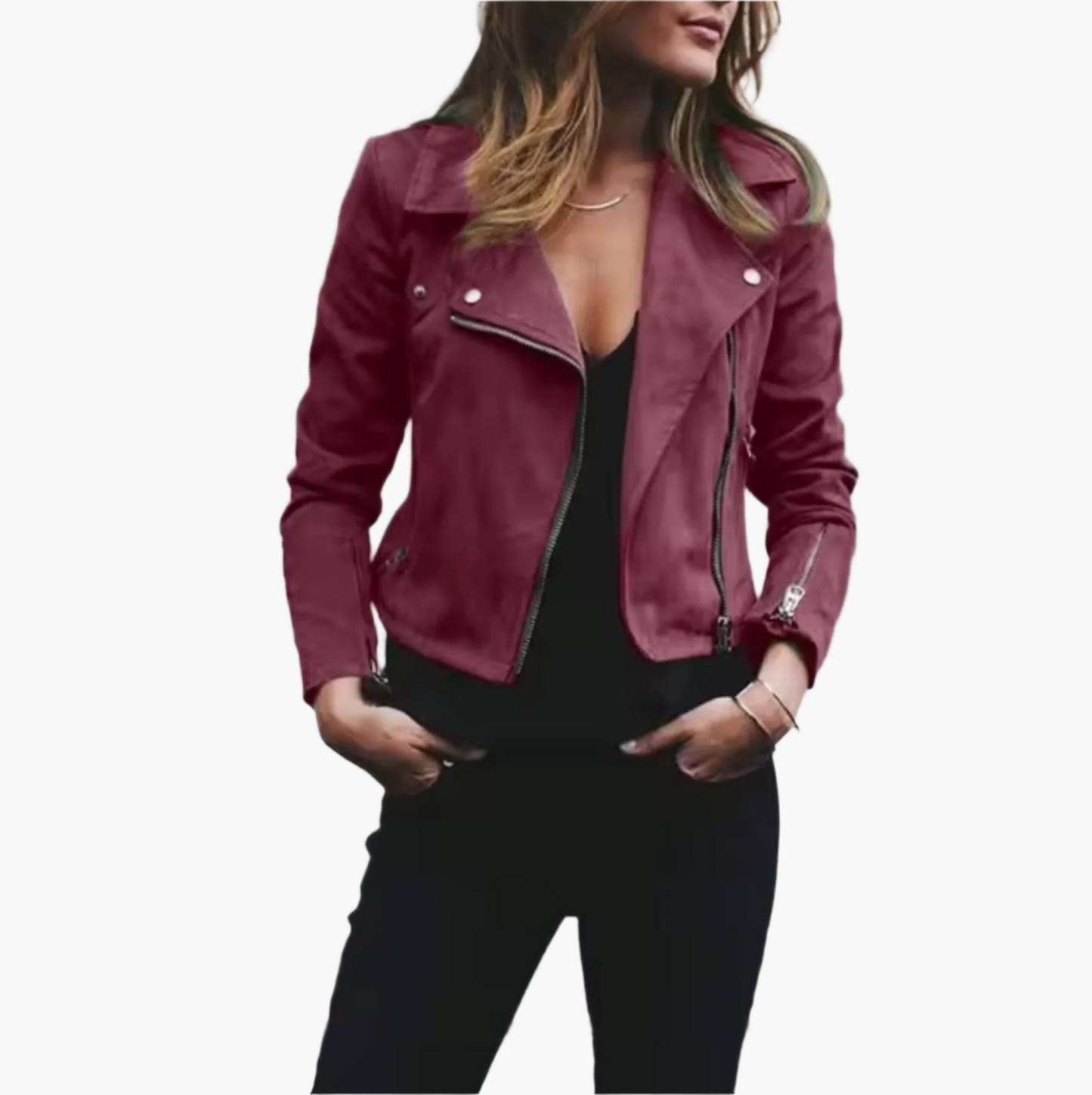 Damen Bikerjacke Kurz Modern Street Style Freizeit