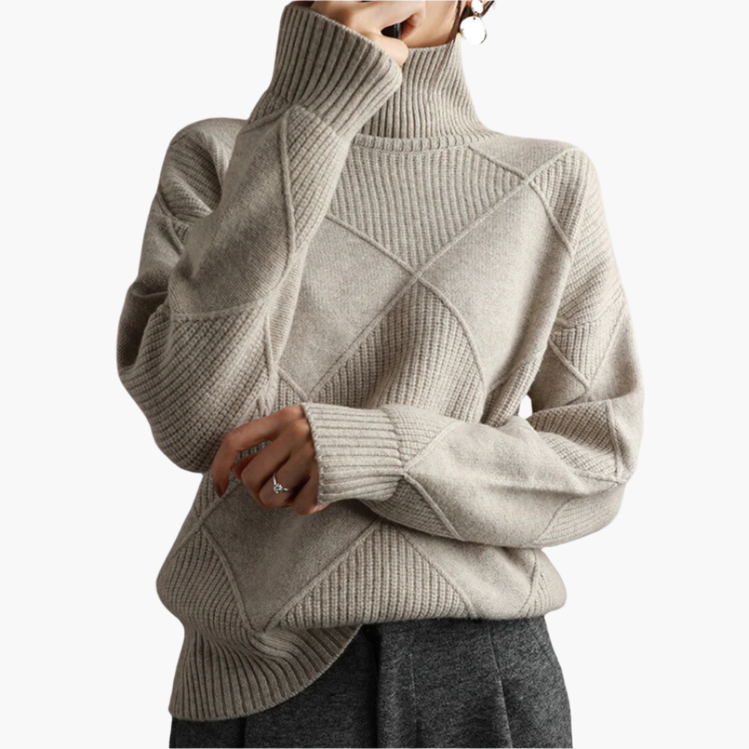 Women's knitted sweater with diamond pattern – modern comfort for everyday and leisure