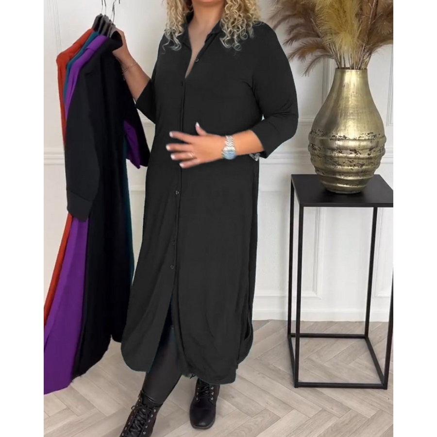 Deborah – Einfarbiges Hemdkleid mit Knöpfen