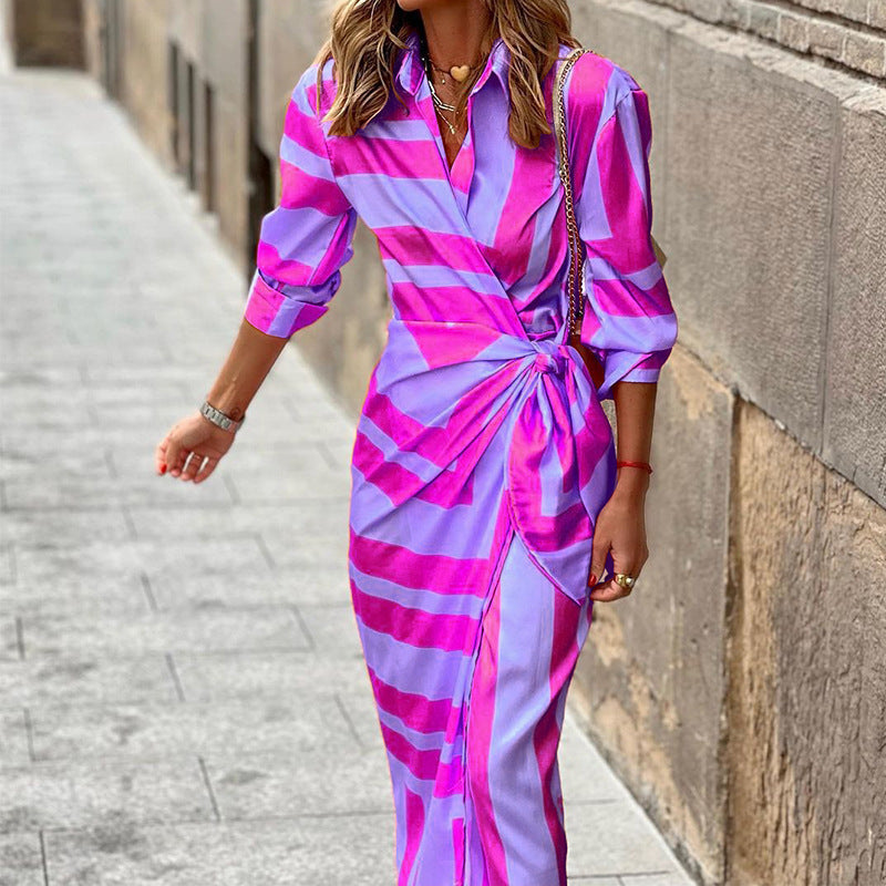 Trevor – Striped Dress with Lacing in European and American Style