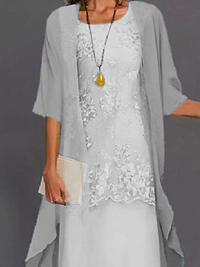 Hannah – Elegant lace chiffon dress in two-piece design