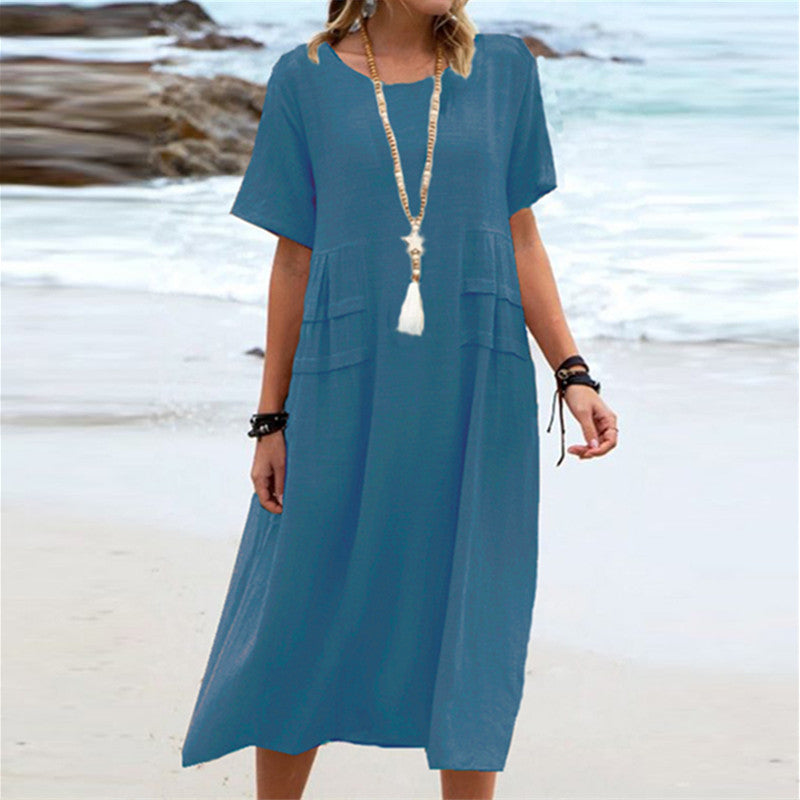 Sue – Lässiges Midi-Kleid aus atmungsaktiver Baumwolle und Leinen für den Sommer