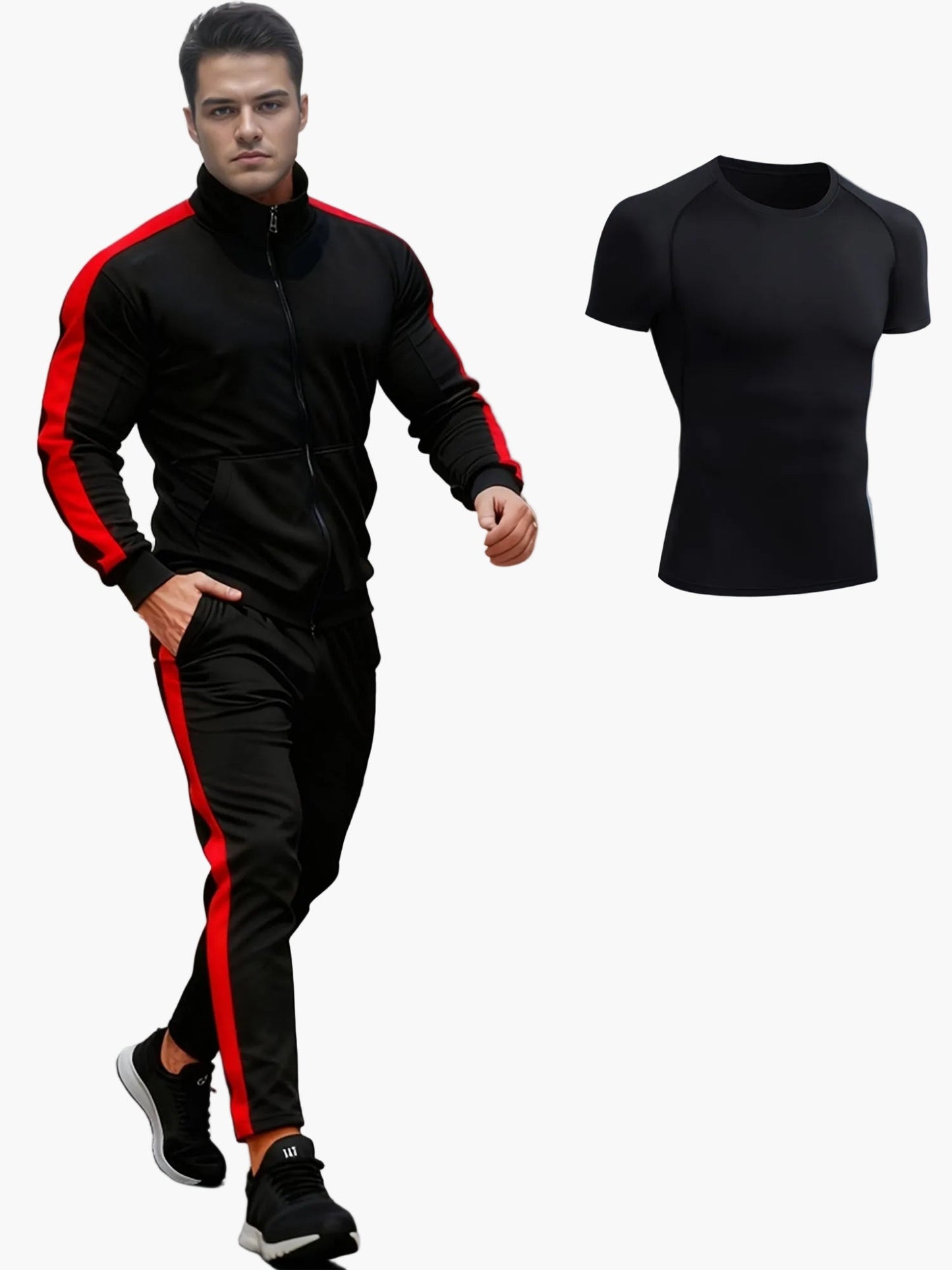Men's Tracksuit Set Sporty Modern Fitness Leisure Suit with Stripes – 3-piece Set