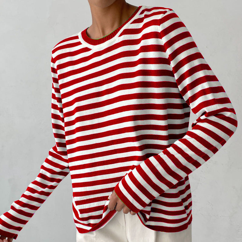 Damen Strickpullover mit Streifen – Lässiger Alltags-Sweater, zeitloser Stil, ideal für Büro & Freizeit