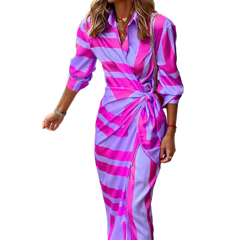 Trevor – Striped Dress with Lacing in European and American Style