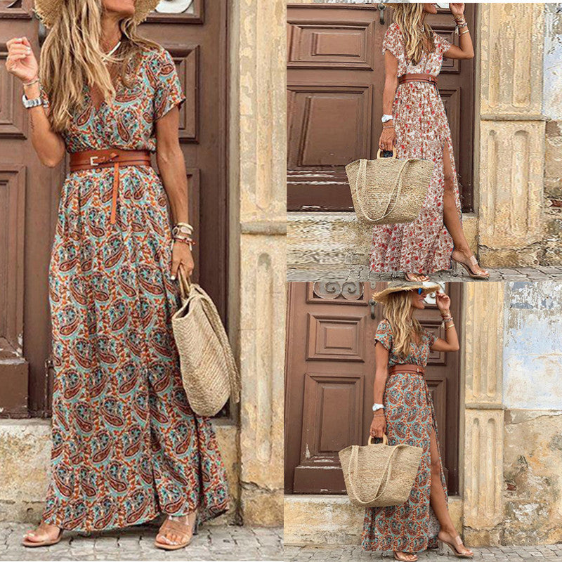 Barbara – V-neck floral dress in Simiya style