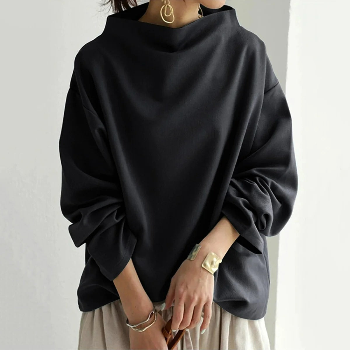 Damen Oversize Pullover Langarm Modern Elegant – Perfekt für Alltag & Büro