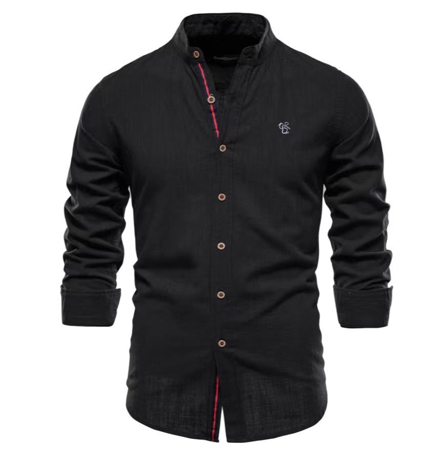 Allen – Casual men's Henley shirt made of cotton and in solid color with long sleeves