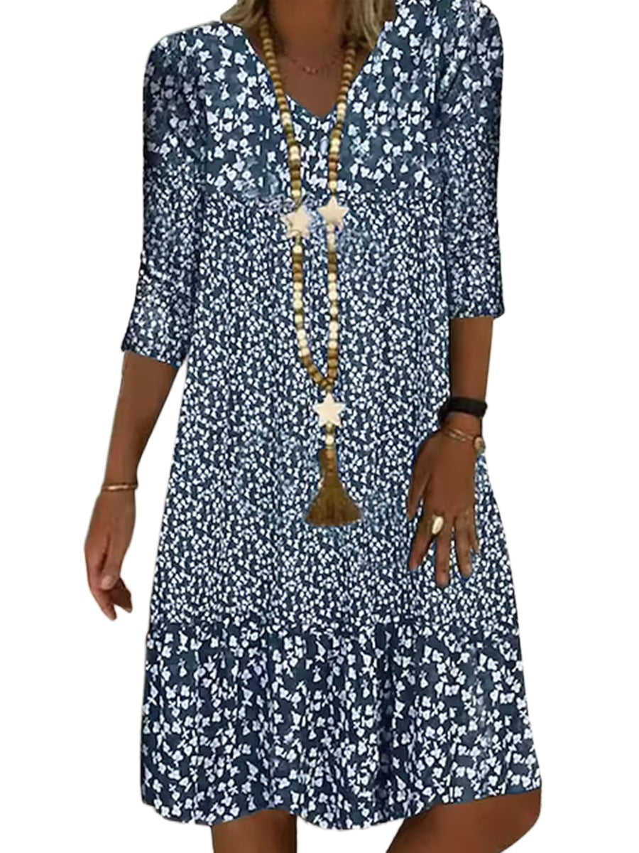 Samantha – Printed V-neck Midi Dress for Women