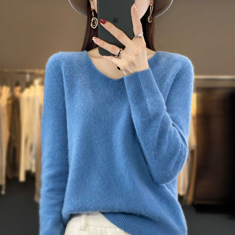 Clara – Lockere Damen-Wollpullover mit V-Ausschnitt für Herbst und Winter