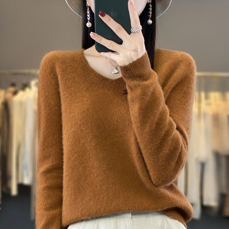 Clara – Lockere Damen-Wollpullover mit V-Ausschnitt für Herbst und Winter
