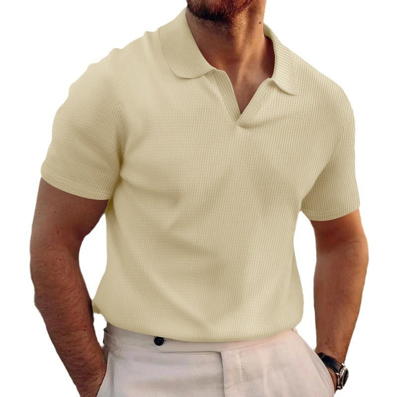 Rowan – Polo shirt with V-neck and waffle pattern for men