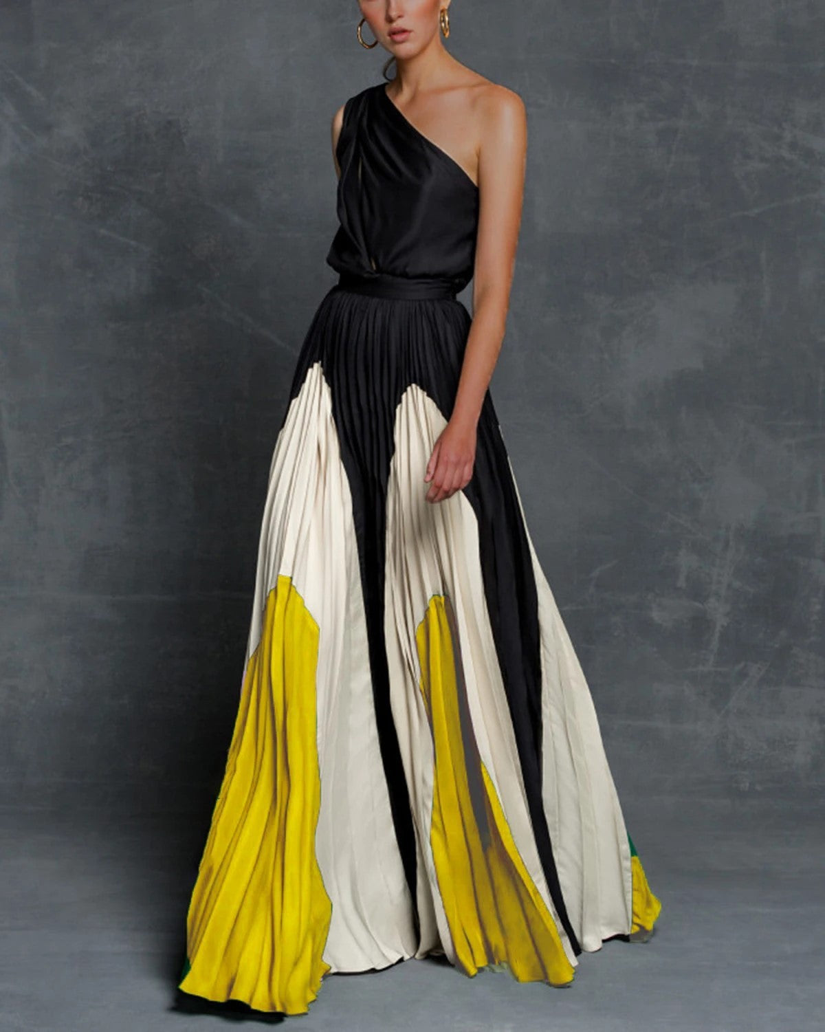 Georgina – Maxi dress without straps with contrasting colors