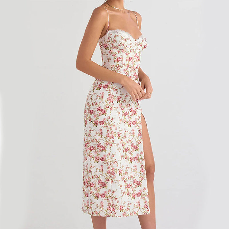 Melissa – Langes Kleid mit Blumenmuster und sexy Schlitz für Damen
