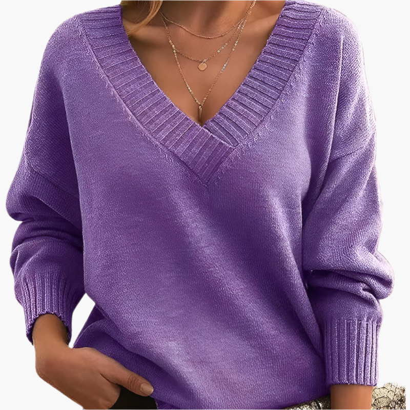 Women's Sweater with V-Neck – Elegant Knit Sweater for Office, Leisure & Winter