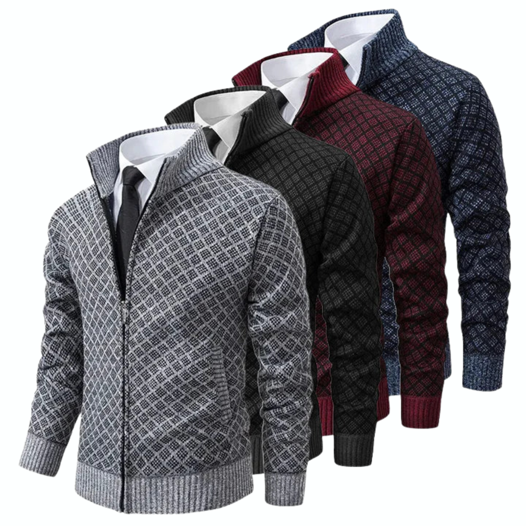 Men's cardigan with zipper – Elegant business & casual jacket in modern pattern style