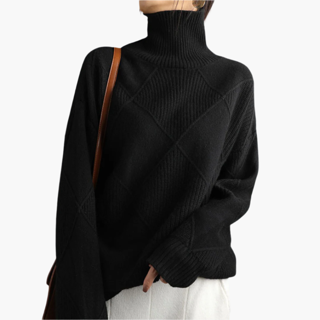 Women's knitted sweater with diamond pattern – modern comfort for everyday and leisure