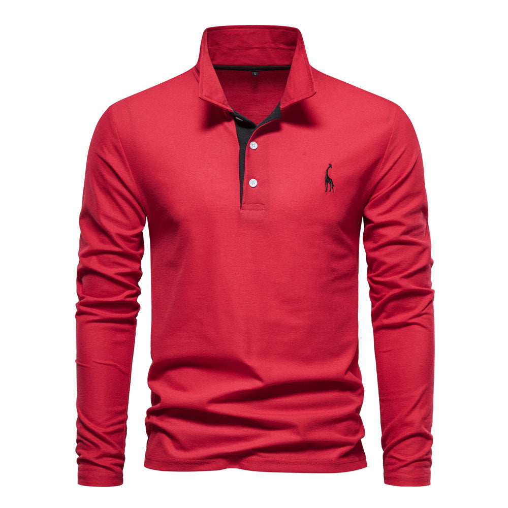 Men's Long Sleeve Polo Shirt Casual – Classic Leisure Style with Embroidered Logo