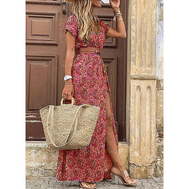 Barbara – V-neck floral dress in Simiya style