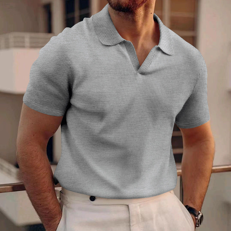 Rowan – Polo shirt with V-neck and waffle pattern for men